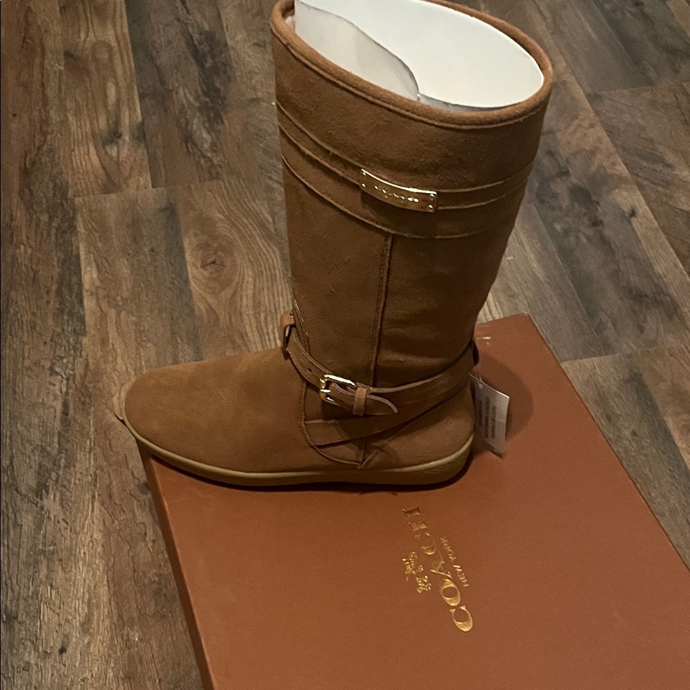 Coach Tallulah Dk camel natural Suede Riding Boots style A8797 size 6 M